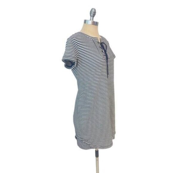 CAbi #5268 Captain Striped Lace Up Nautical Blue White Dress Small - Picture 3 of 6